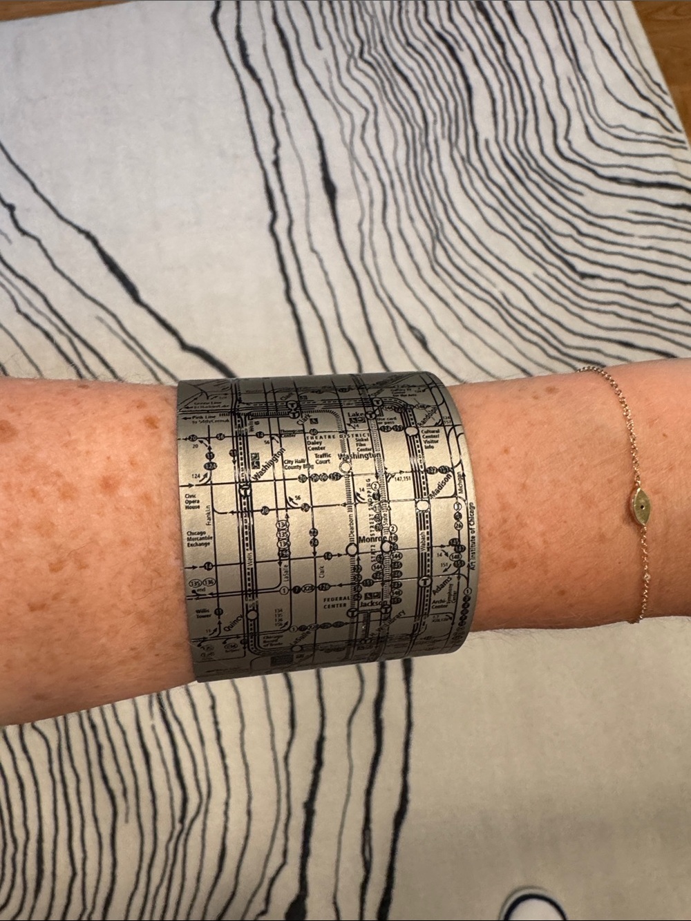 CTA Chicago Metro Map Silver Cuff Bracelet